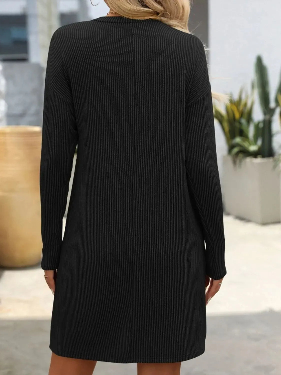 Mandy Striped Round Neck Long Sleeve Mini Dress Casual Dresses - Tophatter Daily Deals
